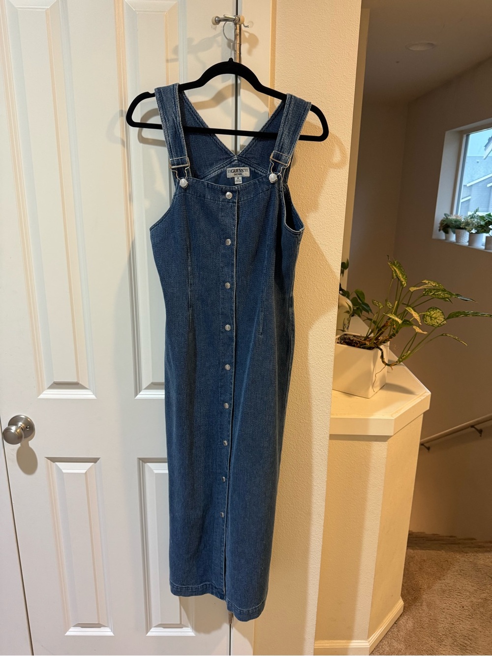 Vintage 90’s Button-Front Denim Overall Dress - Classic Blue